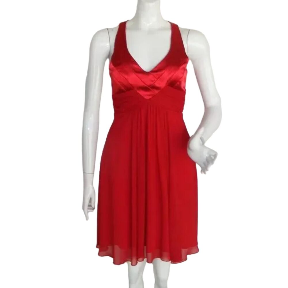 FREDERICKS OF HOLLYWOOD Dress, 4, Red, Satin & Chiffon, Racerback